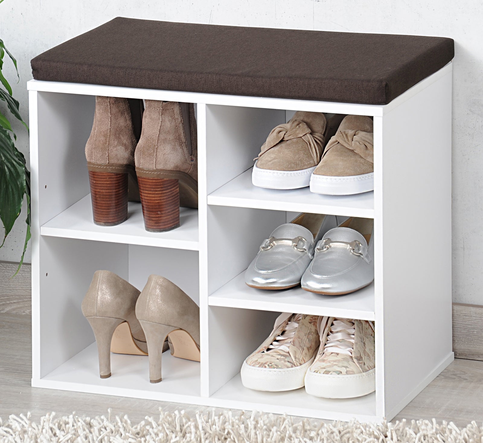Schuhschrank mit Sitzkissen - weiss - klein