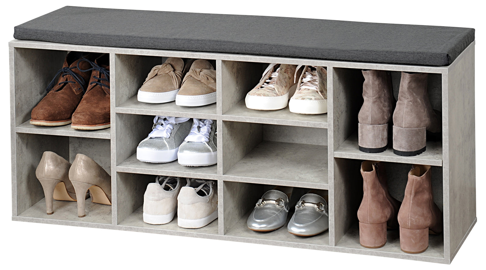 Schuhschrank mit Sitzkissen - Betonoptik