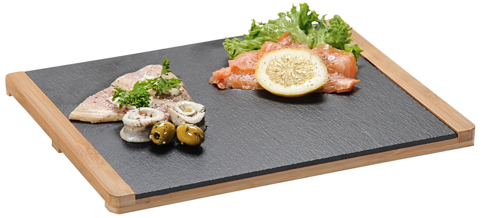 Tranchierbrett - Schiefer mit Bambusrahmen