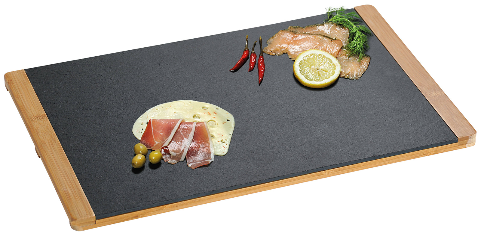 Tranchierbrett - Schiefer mit Bambusrahmen